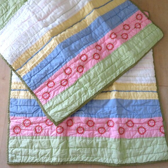 Vintage Pottery Barn Kids Quilted Shams 2 Stripe Flower Pastel 26"x 26" Cotton - Picture 5 of 10